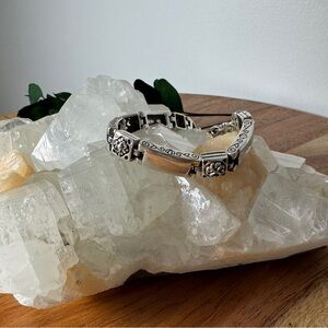 Brighton Tribeca Silver Plated Scroll Bar Link Patterned Bracelet